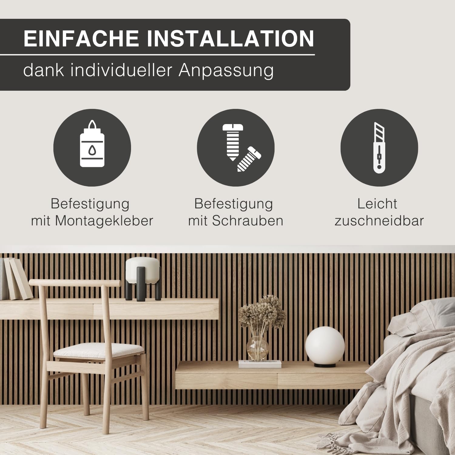 4er Set Akustikpaneele Holz 120x60 cm – extra dick 2,1 cm I Holzpaneele mit Echtholz-Furnier für akustische Schallabsorption & optimale Raumakustik I Wandpaneele Holz in Eiche Royal