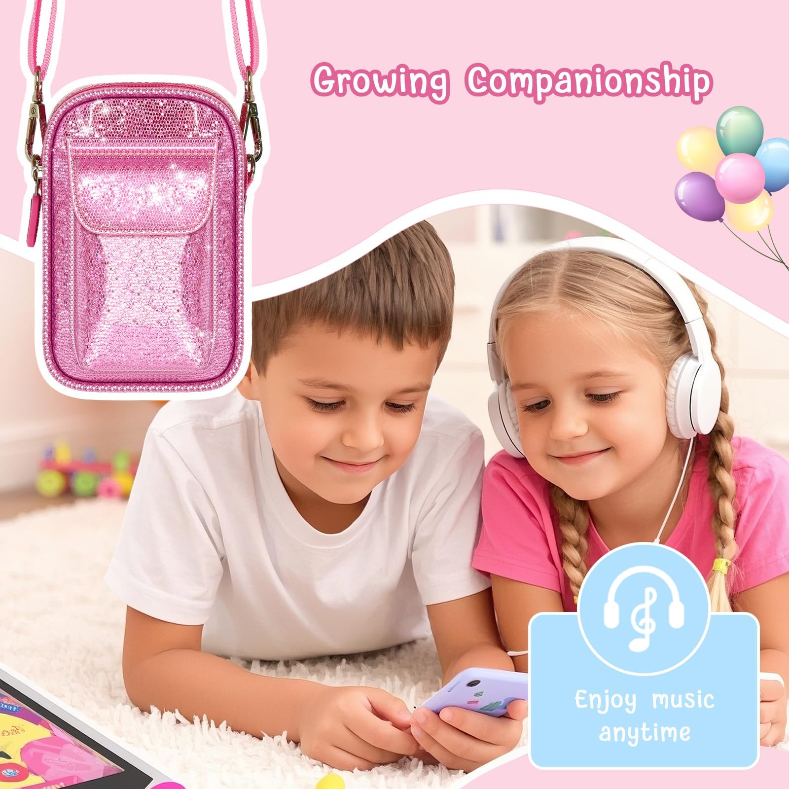 Teléfono inteligente para niños para niñas, bolsa universal para Luoba/para Yosfeng/para WEOLULI/para UCIDCI y más, bolsa de polvo con purpurina con correa de hombro extraíble para teléfono de 8