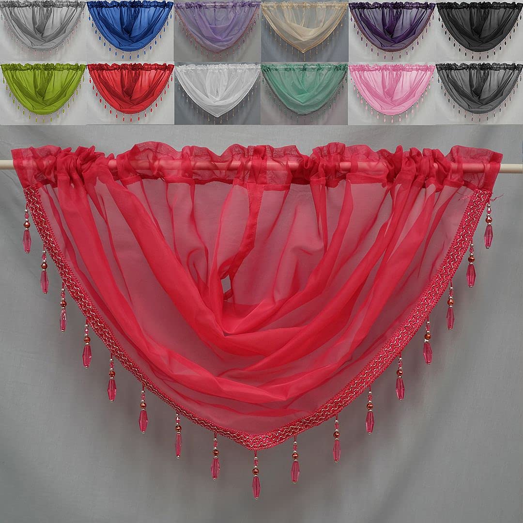 John Aird Crystal Beaded Voile Curtain Swag (Fuchsia)