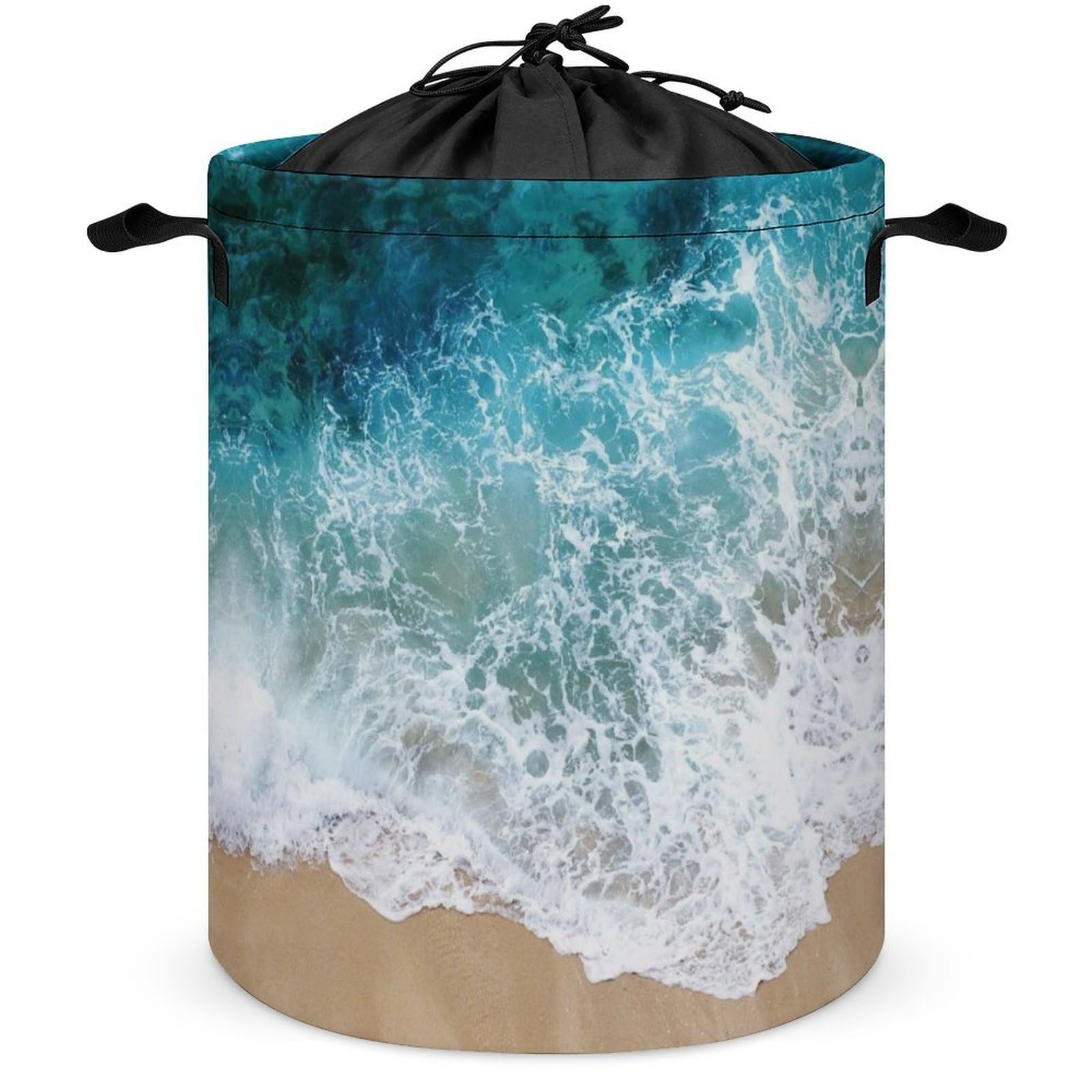 Wlntrophic Drawstring Laundry Hamper, Beautiful Ocean Waves Laundry Basket, Washing Basket with Handle