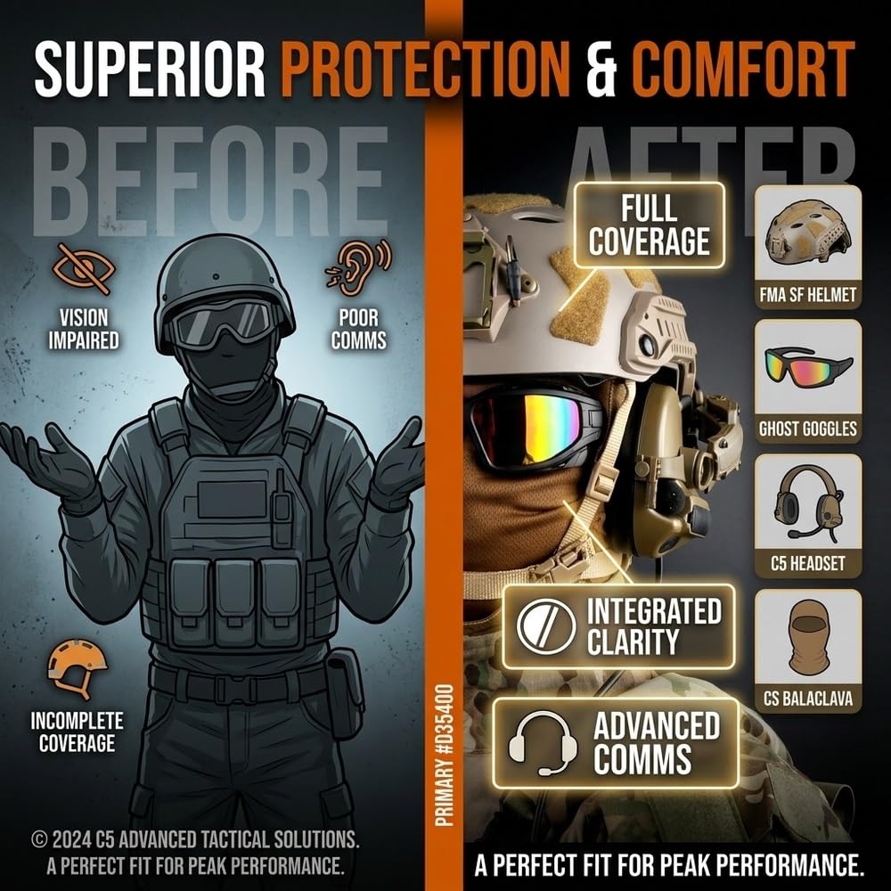 Taktisches Outdoor-Helmset mit Schutzbrille, Ohrenschützer und Sturmhaube | Komplettes, verstellbares taktisches Ausrüstungsset for Outdoor-Sportarten, Cosplay und Training