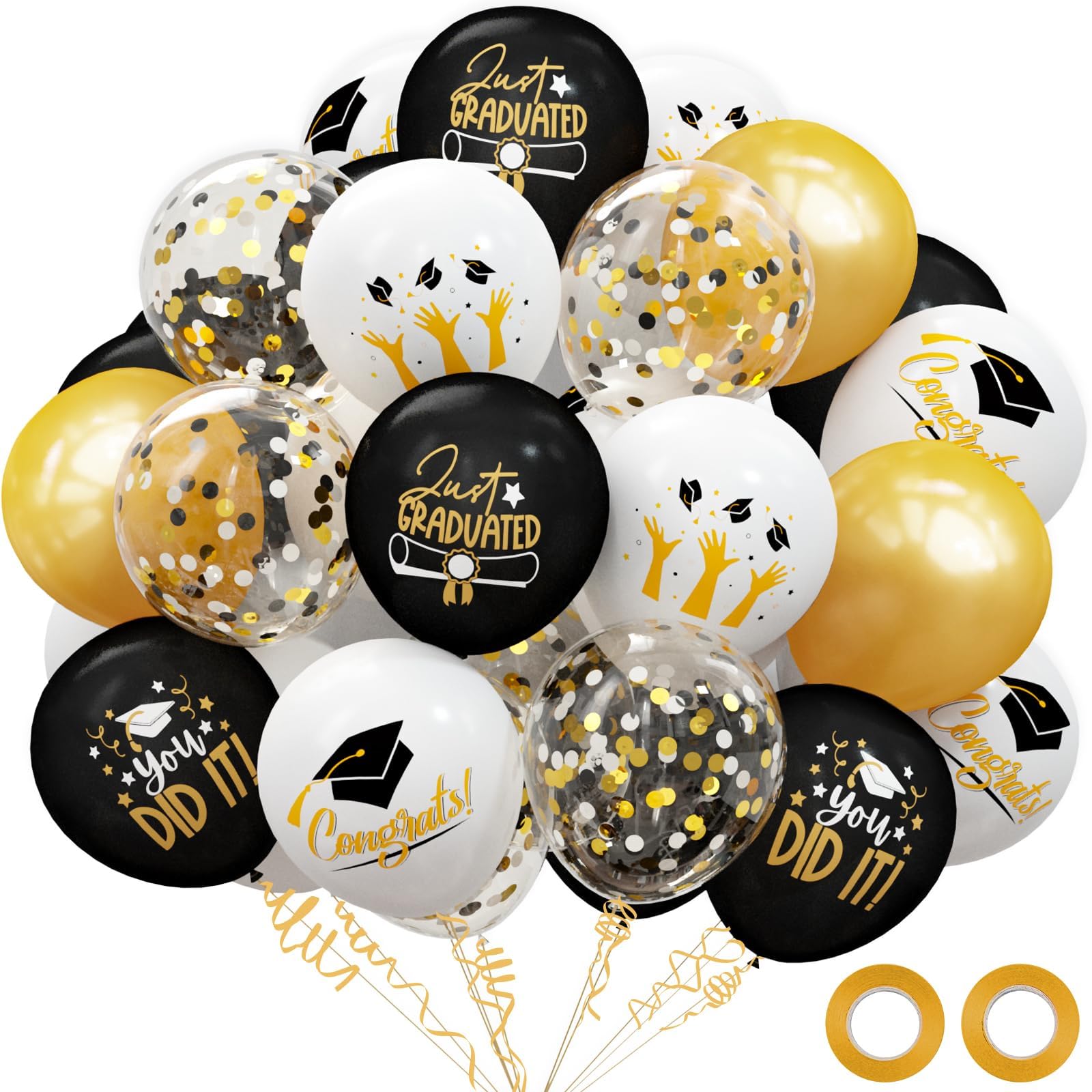 2026 Graduation Party Decorations, 68pcs Graduation Balloons Black and Gold Grad Decor for College High School Class of 2026 Congrats Grad Party Decor