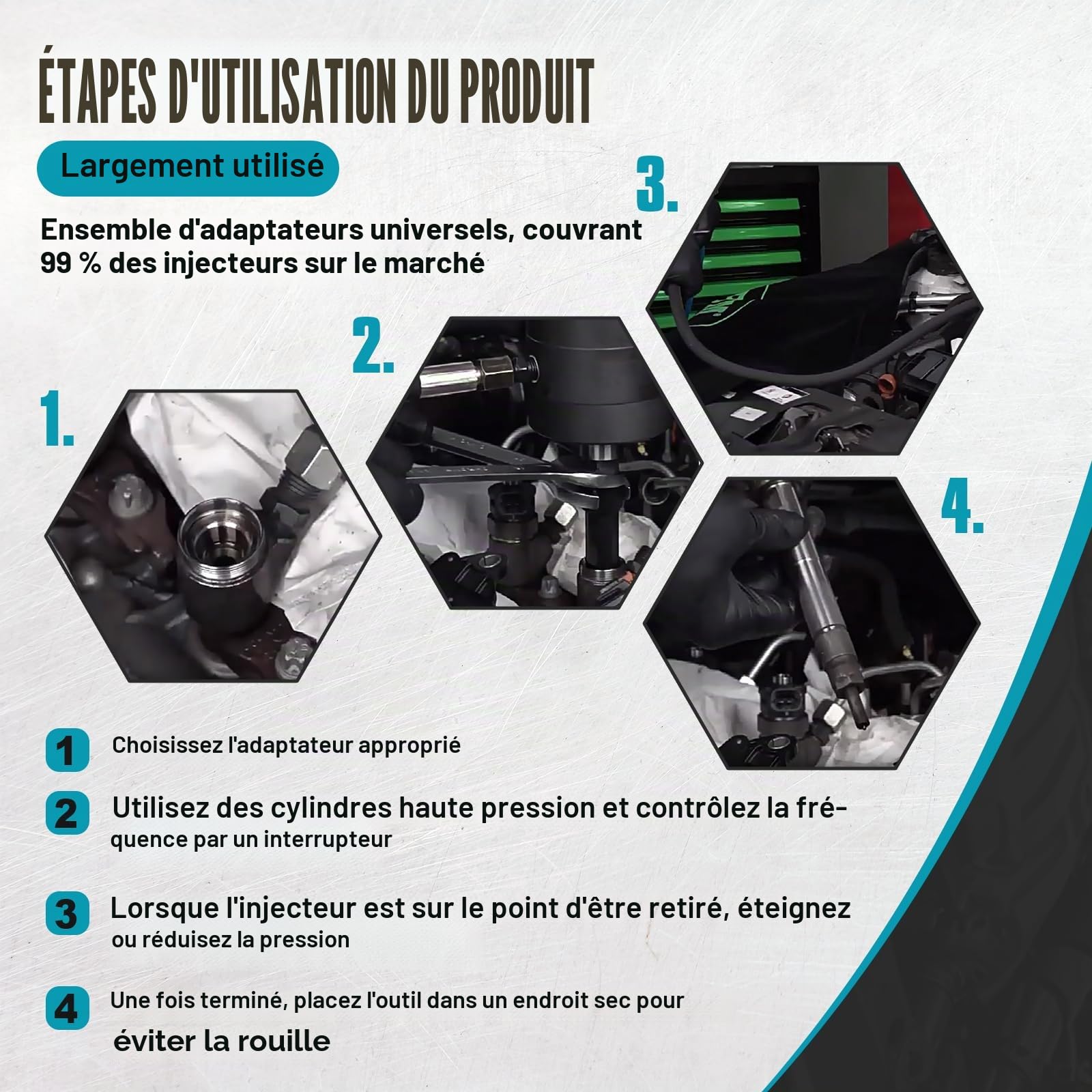 HSEAMALL Kit extracteur d'injecteur pneumatique de 21 pièces, outil d'injecteurs diesel avec adaptateurs, noir