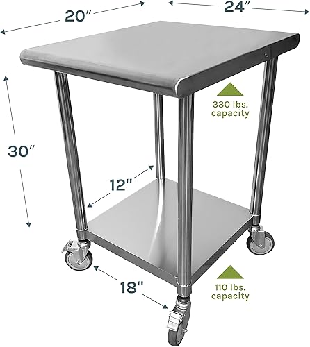 Miniatura 3 de VacMaster Estación de trabajo y mesas de preparación de acero inoxidable de 20 x 24 pulgadas con estante inferior ajustable y ruedas giratorias,
