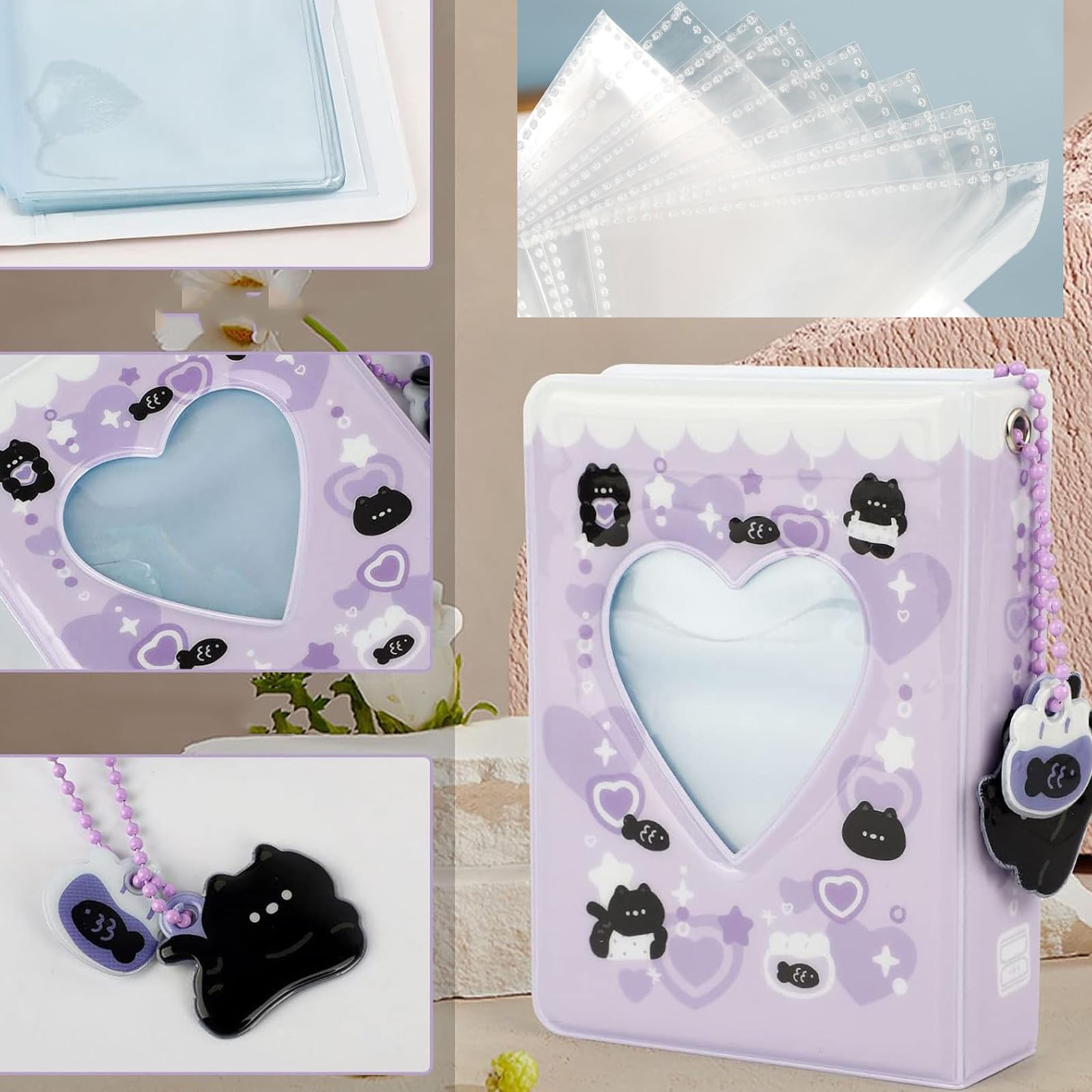 Kpop Album Photo à 40 Pochettes, Mini Porte-cartes Photo Avec Joli Pendentif, Cœur Creux Mignon Motif écureuil Ou Chat Pour Collection D'images