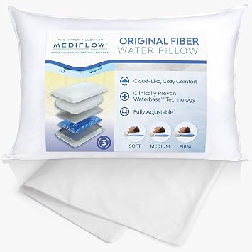 Mediflow Original Fiber Water Pillow & 100% Cotton Pillowcase Bundle