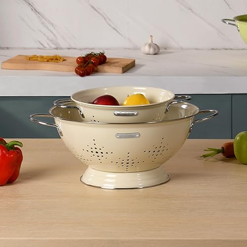 Miniatura 7 de Colador de metal, paquete de 2, colador intestinal con asas, 2 cuartos y 6 cuartos de galón con base de anillo sólido recubierto de polvo, cesta