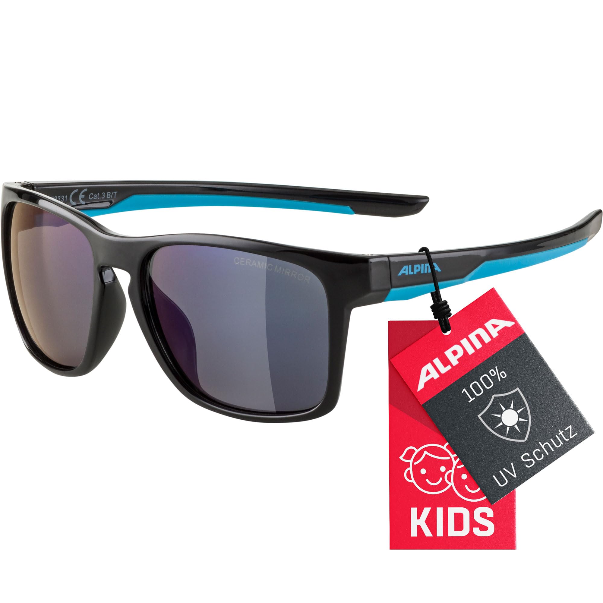 ALPINA FLEXXY COOL KIDS I - Verspiegelte und Bruchsichere Sonnenbrille Mit 100% UV-Schutz Für Kinder, black-cyan, One Size