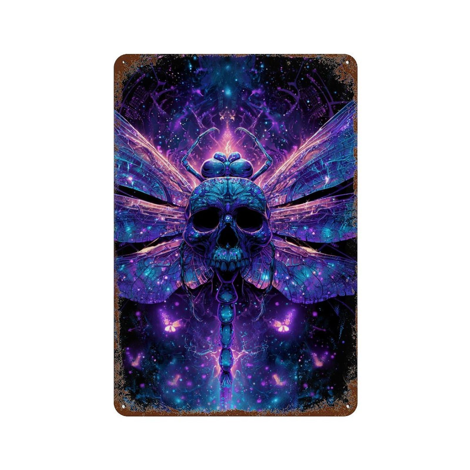 Vintage Rust Metal Sign Psychedelic Dragonfly Art Print 11.8"x7.9", Novelty Wall Decor for Office, Studio And Wall Decor