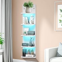 White 5 Tier Display Shelf Case with Lights LED Wall Mount Vertical Lack Shelf Wall Decor RGB Lighting for Bedroom Living Room Gaming Floating Shelves