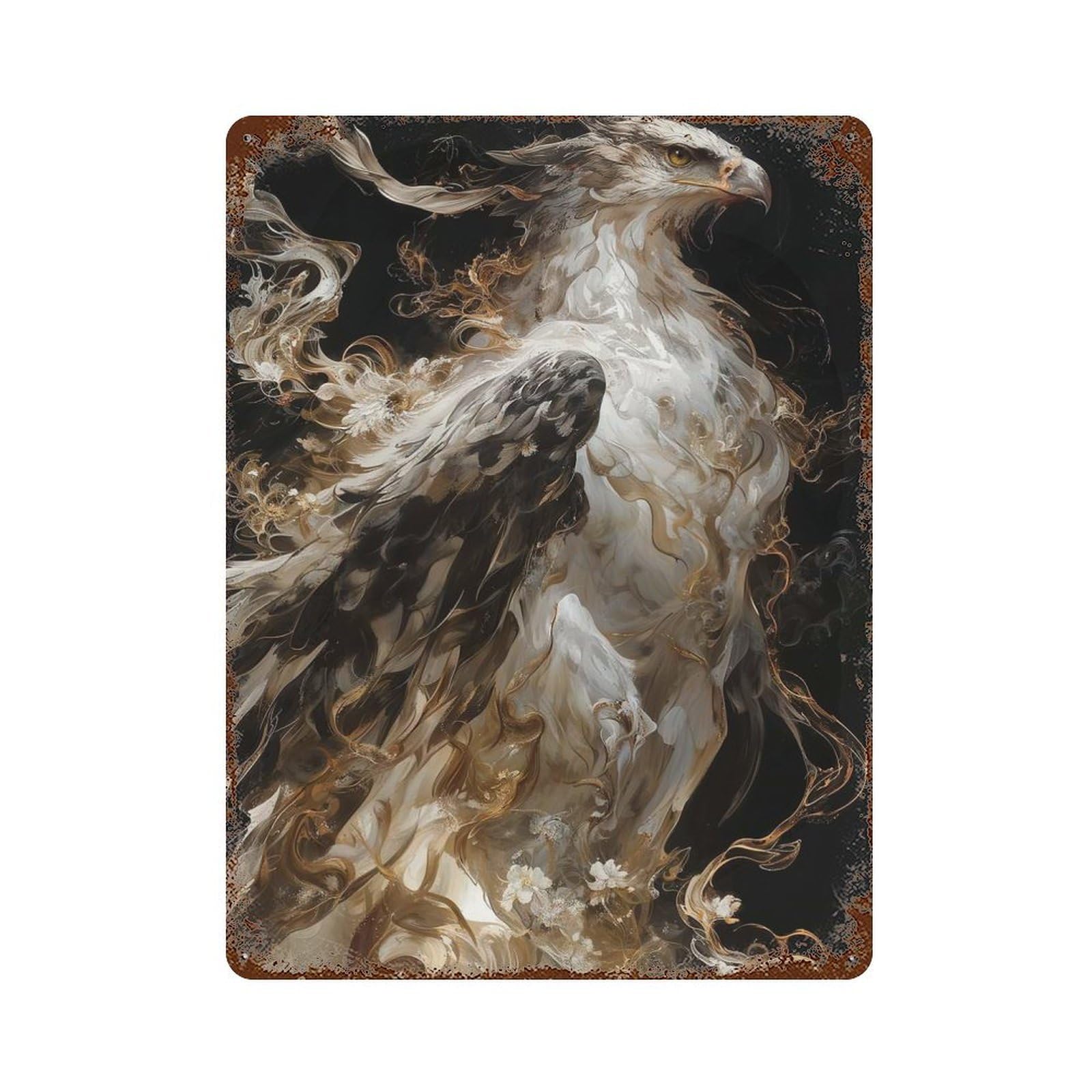 Ethereal Eagle Rust Effect Tin Sign 15.7"x11.8", Vintage Wall Decor for Pub, Kitchen And Man Cave Decor