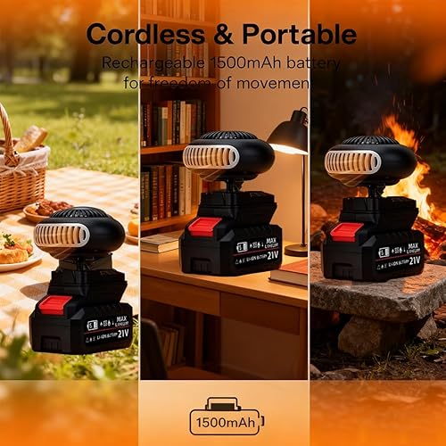 Miniatura 3 de Calentador de espacio alimentado por batería, calentador de espacio con batería con calefacción larga silenciosa, 1500 mAh portátiles recargables