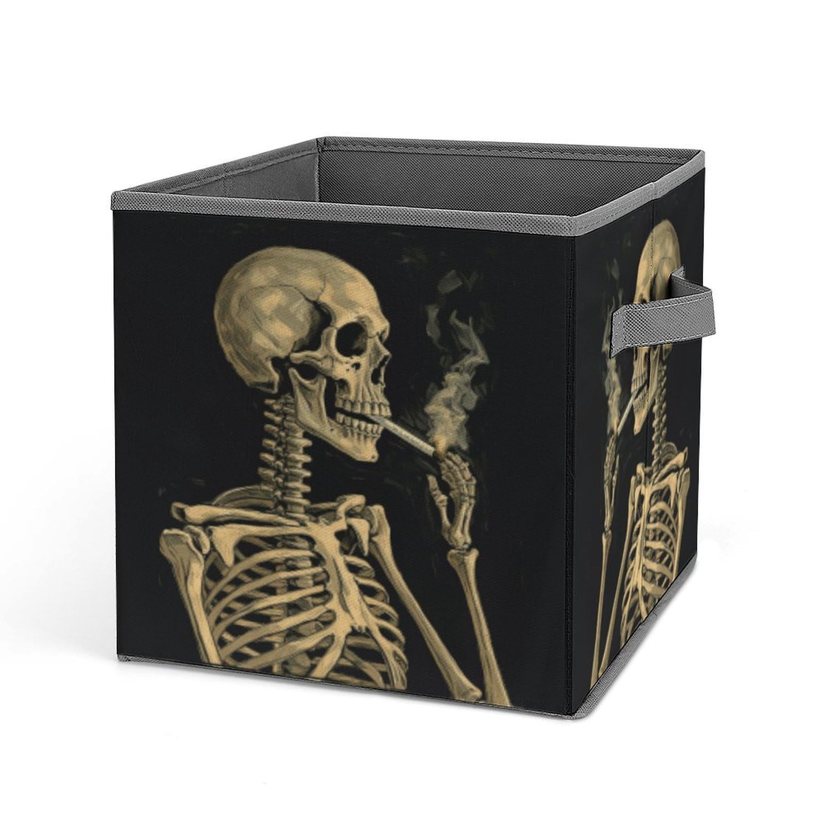 FekiLoot A Skeleton with Burning Cigarette Folding Storage Bins with Handles Large Fabric Storage Cube Storage Organizer Heavy Duty Closet Organizer Sturdy Collapsible Bin Foldable Baskets