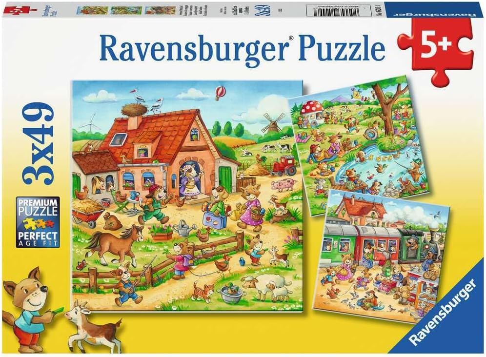 RAVENSBURGER Puzzle 05249 Ravensburger, Holidays in The Country, 3 x 49 Pieces, Puzzle for Children from 5 Years