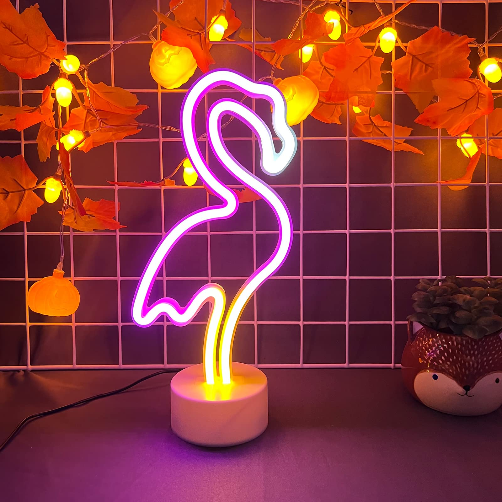 Flamingo Neon Sign Pink Flamingo LED Neon Light for Women USB/Battery Operated Flamingos Light up Sign with Pedestal for Bedroom Birthday Wedding Party Girls Room Decor