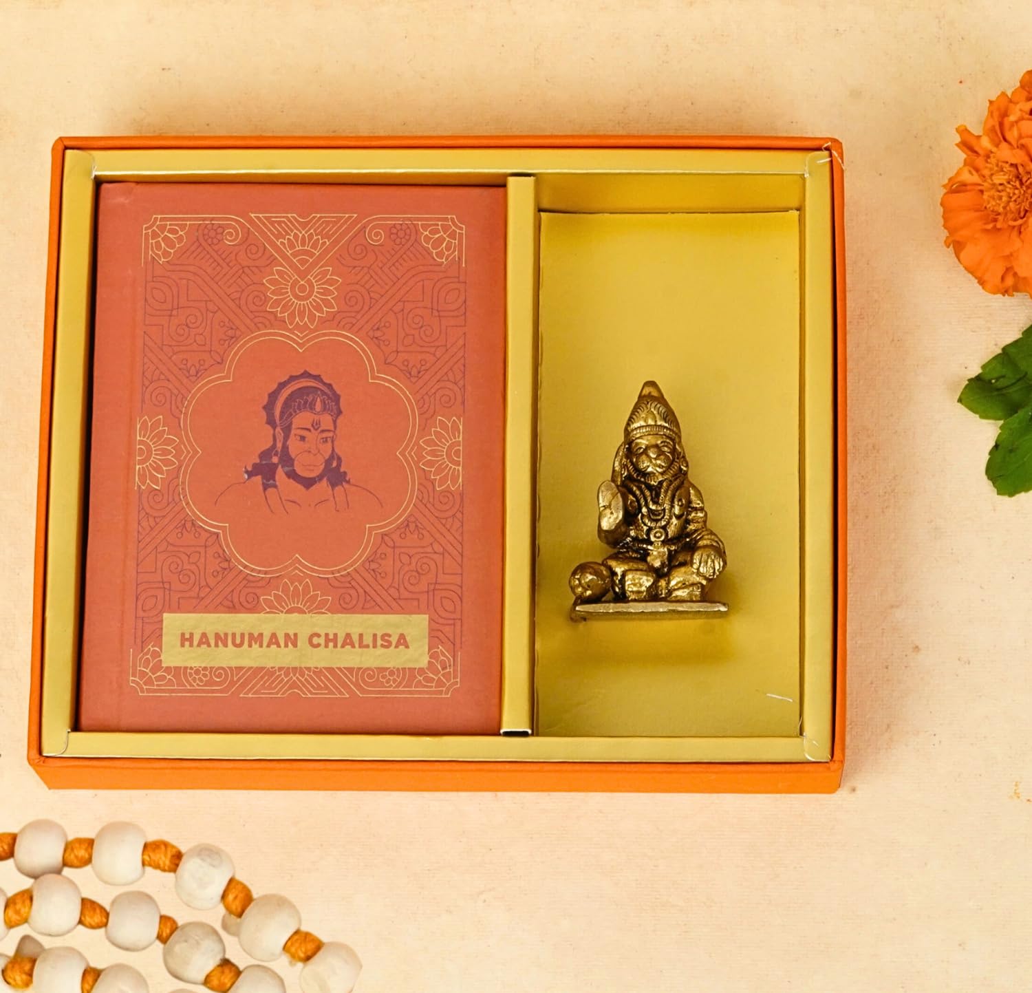 Servdharm Brass Hanuman Idol with Hanuman Chalisa Hardbound Pocket Book (Hindi and English Script) | Gift Set
