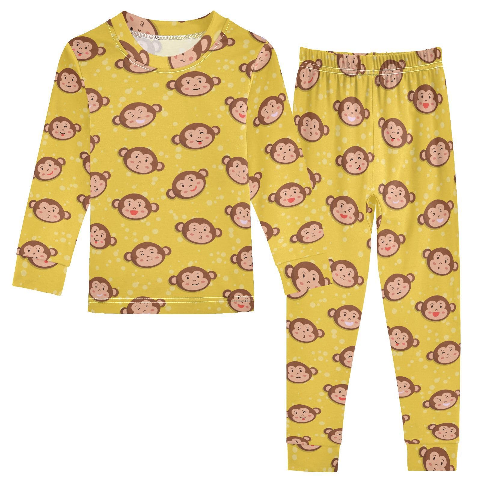 JHKKU Cute Monkey Pajamas Set Cotton 2 Piece Soft Comfy Pjs Long Sleeve Lounge Sleepwear 18M