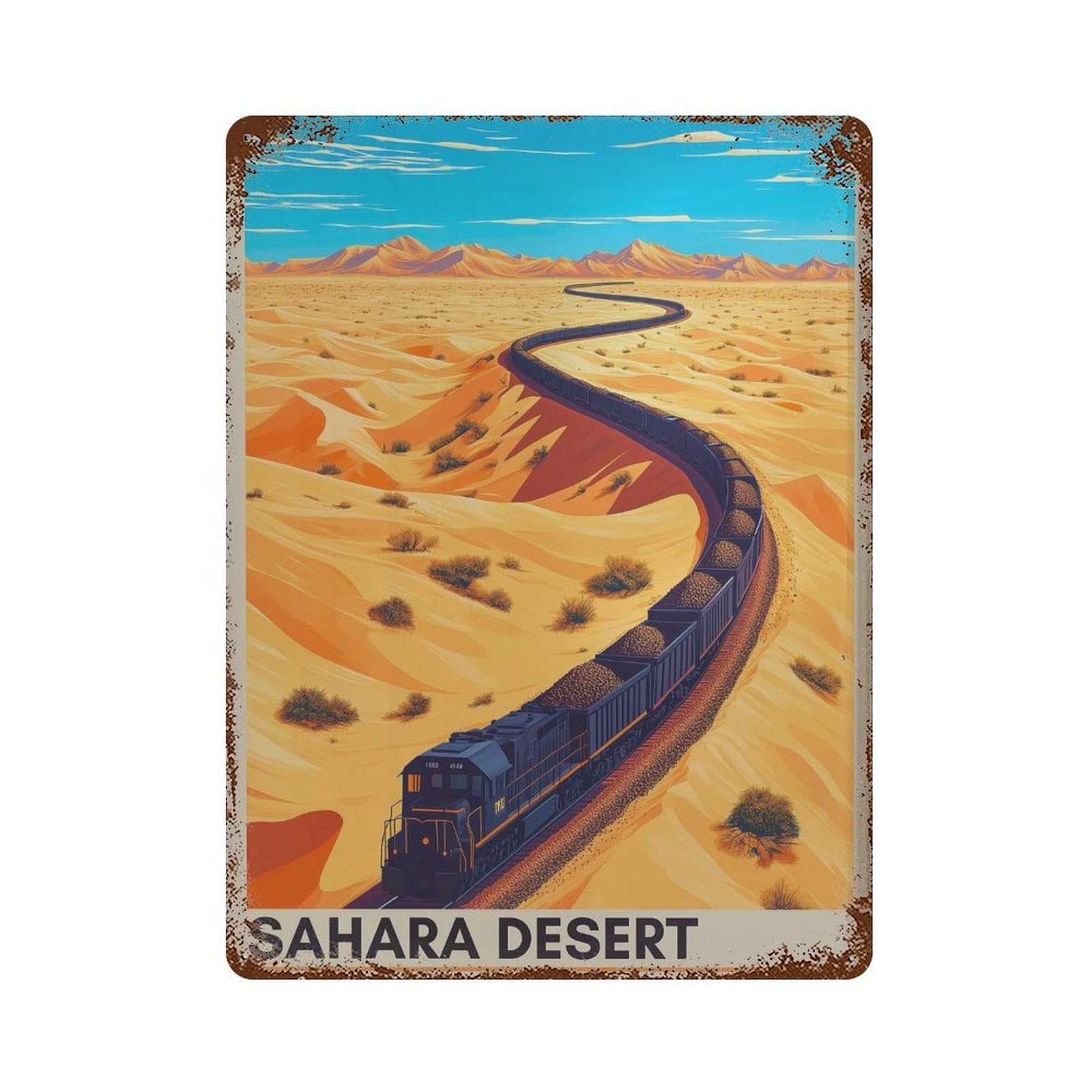 xiaoxiaoshen Sahara Desert Ore Train Mauritania Travel Wall Decor Art Metal Tin Poster Modern Home Decor Art Home Bar Shop Decorations Vintage Sign 40x30cm