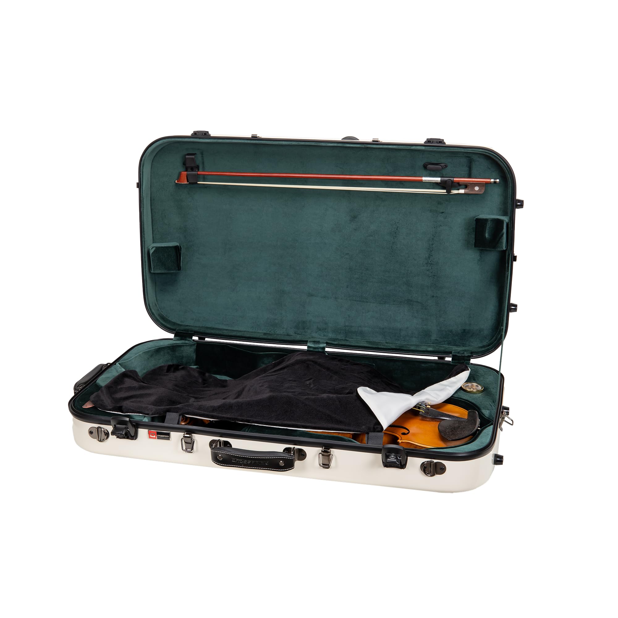Crossrock Rectangular Fibreglass Double Case for Mandolin & 4/4 Violin | Milky White Gloss Finish, TSA Lock, Plush Lining, Backpack Carry – Dual Instrument Case - Milk White(CRF2020MVMW)