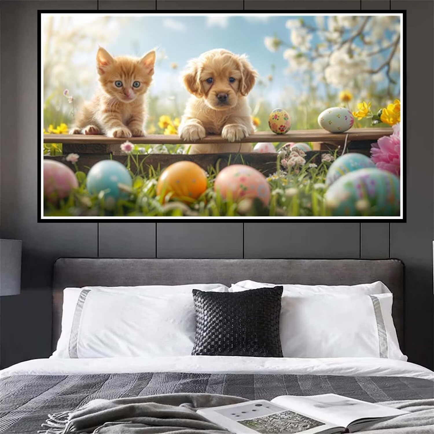 Diamond Painting Chat, 5D Chien Diamond Painting Grand Format 80x140cm, DIY Grande Taille kit Diamond Painting Cristal Art Point de Croix Broderie Peinture, Decoration Murale, Cadeau Femme - Z-435