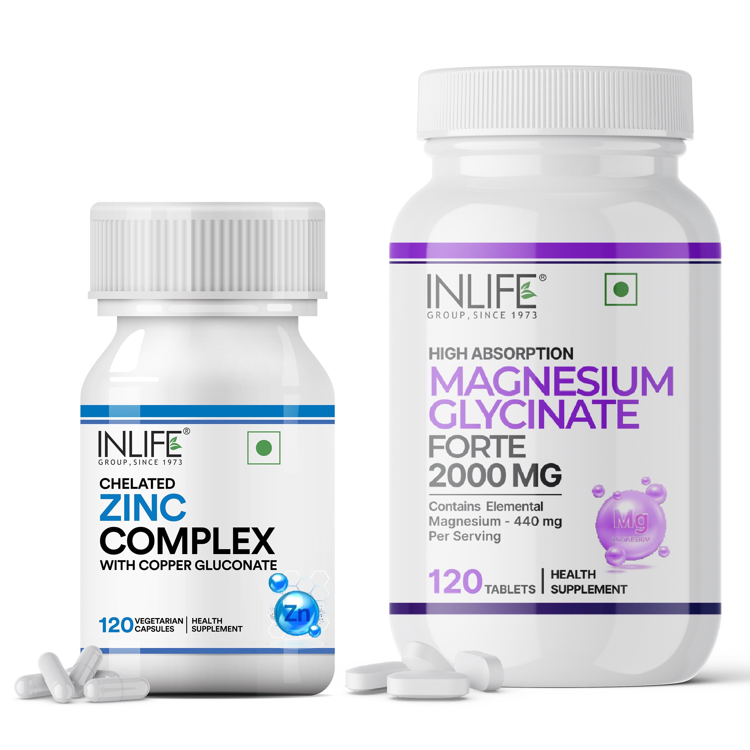 INLIFE Magnesium Glycinate & Zinc Copper Combo, 120 Tablets + 120 Capsules | 440mg Elemental Magnesium, 13.2mg Dual-Form Zinc & 1mg Copper, Muscle Sleep Nerve & Immunity Skin Support, Vegetarian-image-35