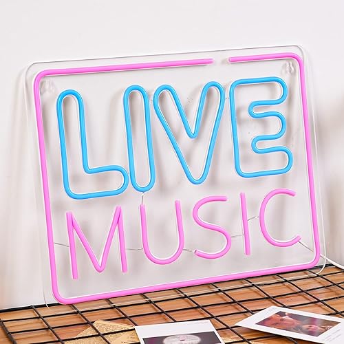 Miniatura 5 de Letrero de neón LED de música en vivo para decoración de pared letras de luces de neón palabras de música en vivo rosa y azul neón para dormitorio