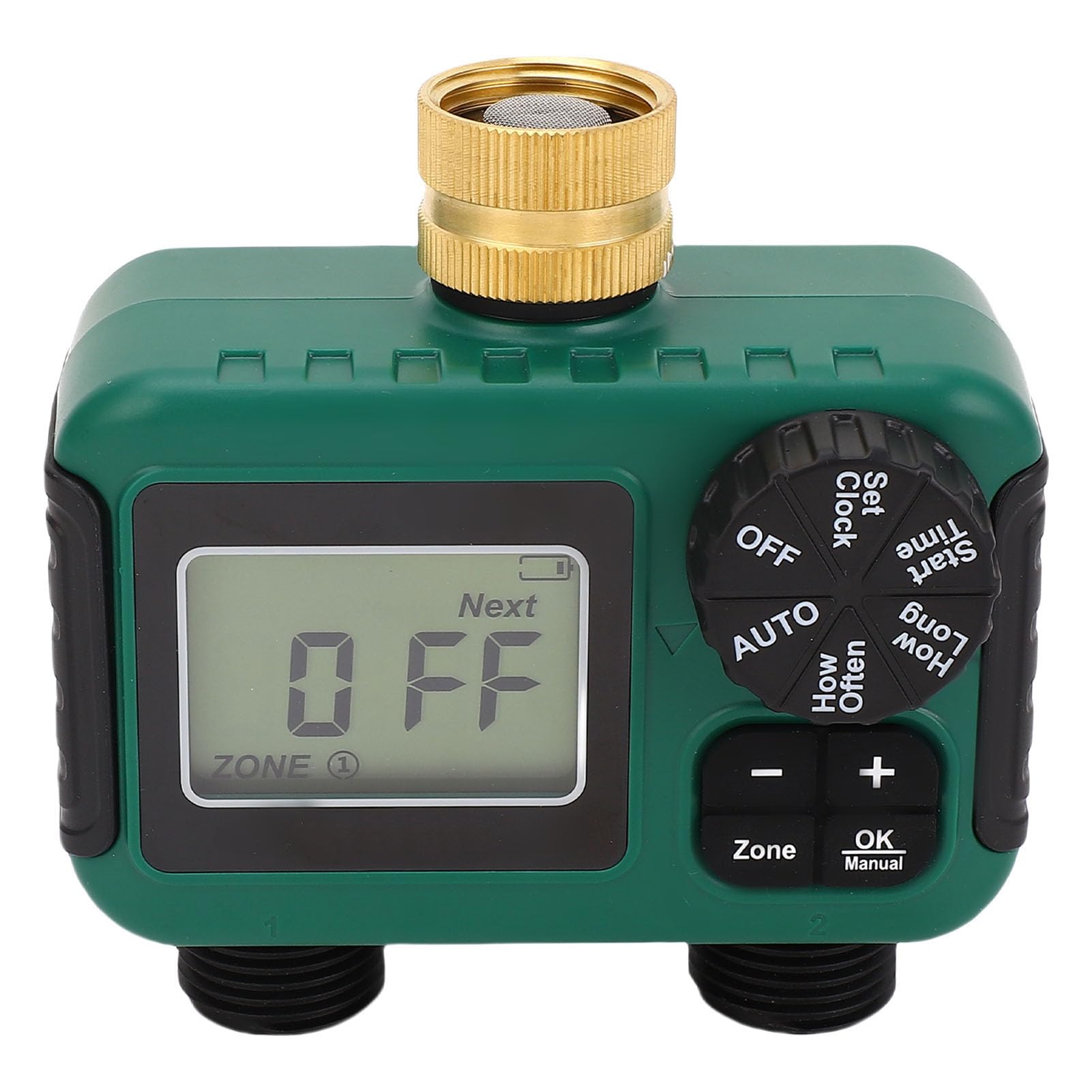 Timer per Tubo Flessibile a 2 Uscite Ingresso in Ottone Display LCD Impermeabile IPX5 Programmazione Semplice con Blocco Bambini per Irrigazione a Zone