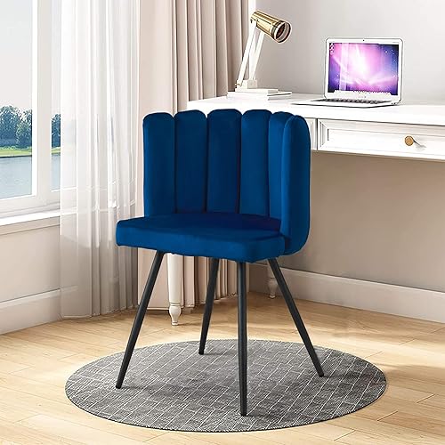 Miniatura 9 de TUKAILAi Silla de comedor única de terciopelo de 2 piezas, silla moderna con respaldo en forma de concha, asiento acolchado grueso y patas de metal