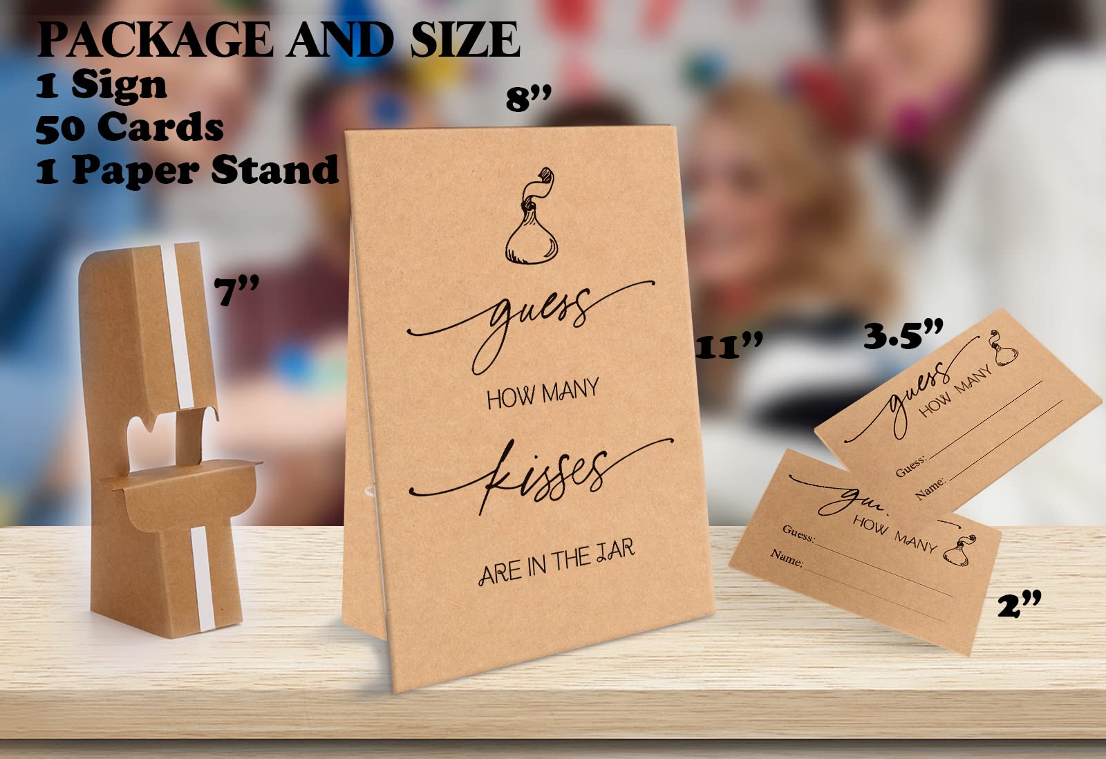 Guess How Many Kisses Game – Baby Shower & Bridal Shower Party Game With Sign & Cards
