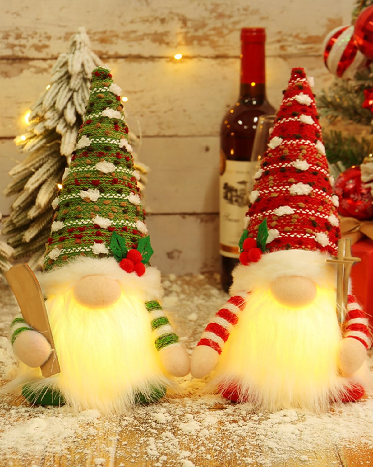 FAOKZE Gnomo de Navidad 2 Piezas,Gnomo LED de Navidad,Decoración De Gnomos Navideños,Decoración Navideña de Gnomo Elfo,Adorno de Mesa navideño,para Casa,Regalo Juguetes para Niños Familia Amigos