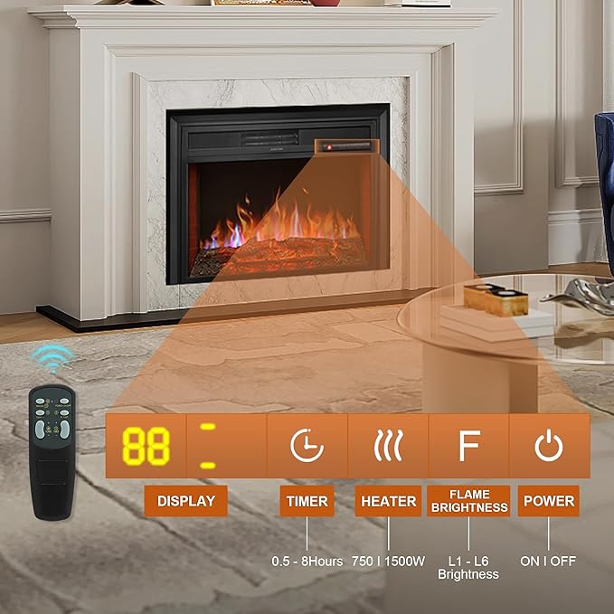 Chimenea Eléctrica Insertable FLAME&SHADE 28" Negro 1500W miniatura 4
