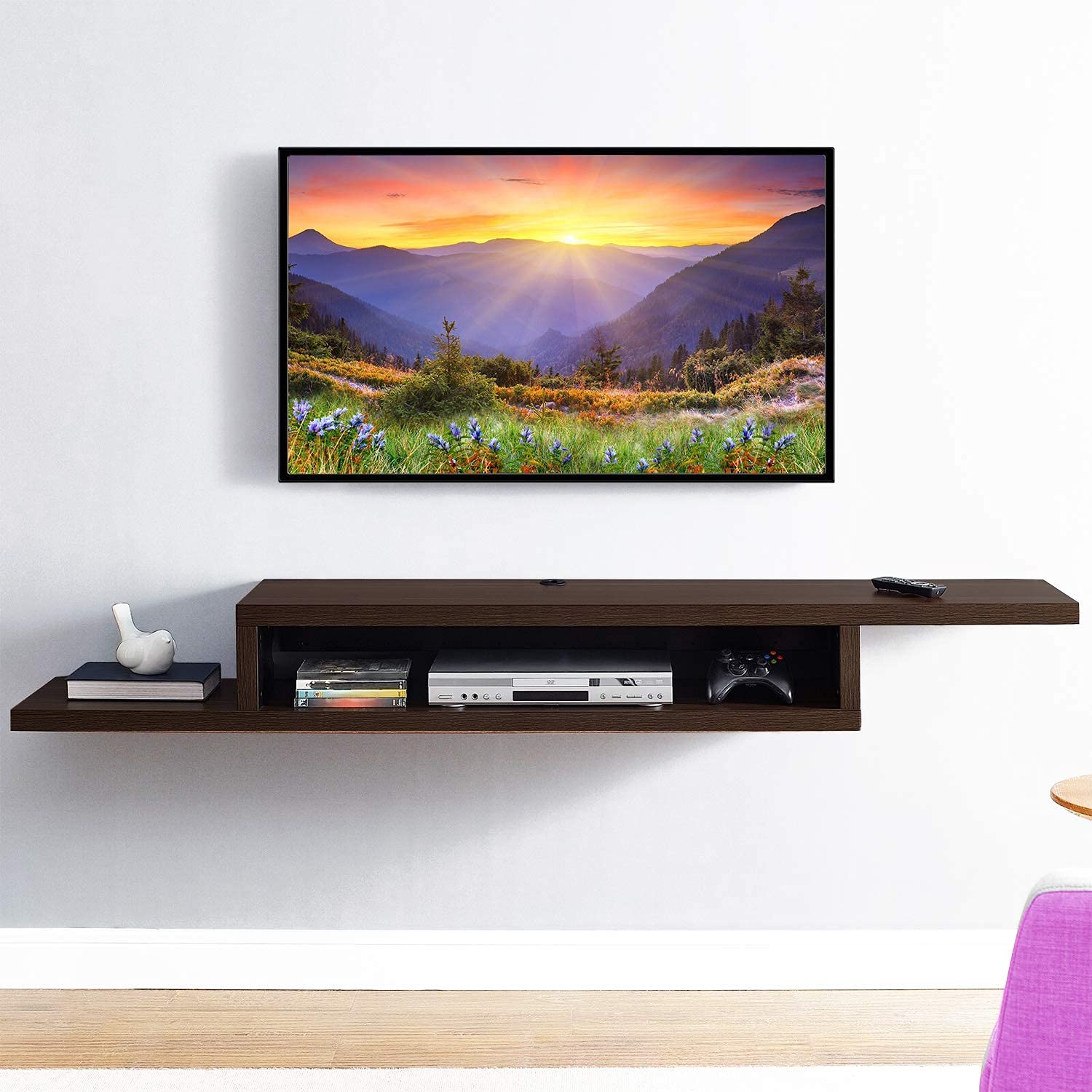 Urban Furnishing Wooden Wall Shelves TV Setup Box Stand Tv Unit (Brown