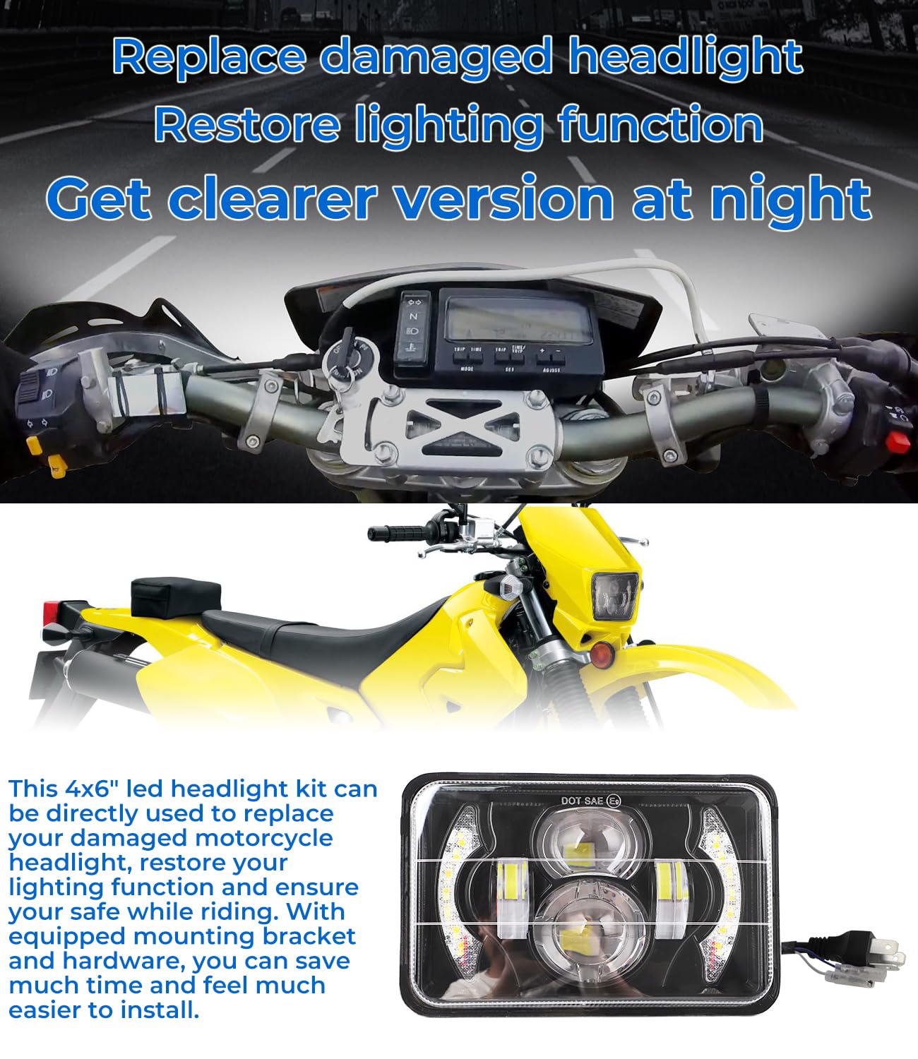 Amazon.com: 4x6 LED Headlight Kit for Suzuki DR-650 | for Suzuki