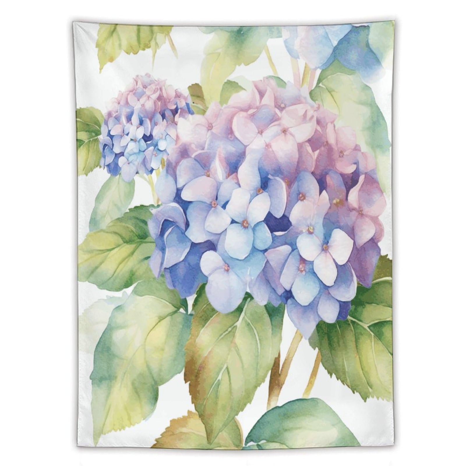 MUSM Hydrangea Watercolor Tapestry with Installation Kit Personalized Wall Tapestry Aesthetic Tapestries Backdrop Banner Wall Art Hanging Decor for Home Picnic Beach Blanket 60"x80"