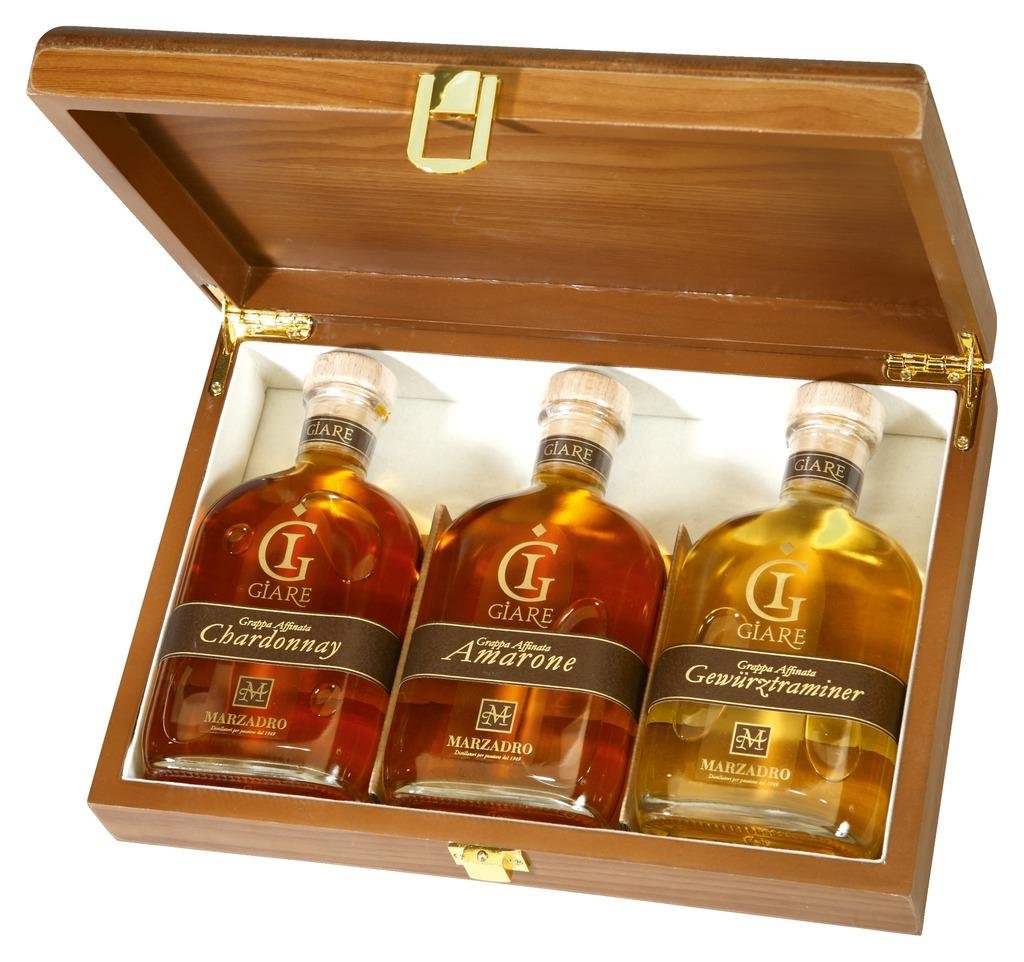 Marzadro grappa amarone chardonnay gewurztraminer collezione giare 3x cl.20