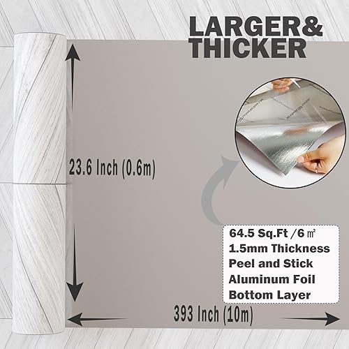 Miniatura 2 de Oxdigi Rollo de vinilo para despegar y pegar de 23 x 393 pulgadas64 pies cuadrados, azulejos de vinilo autoadhesivos gruesos, suelos de tablones de