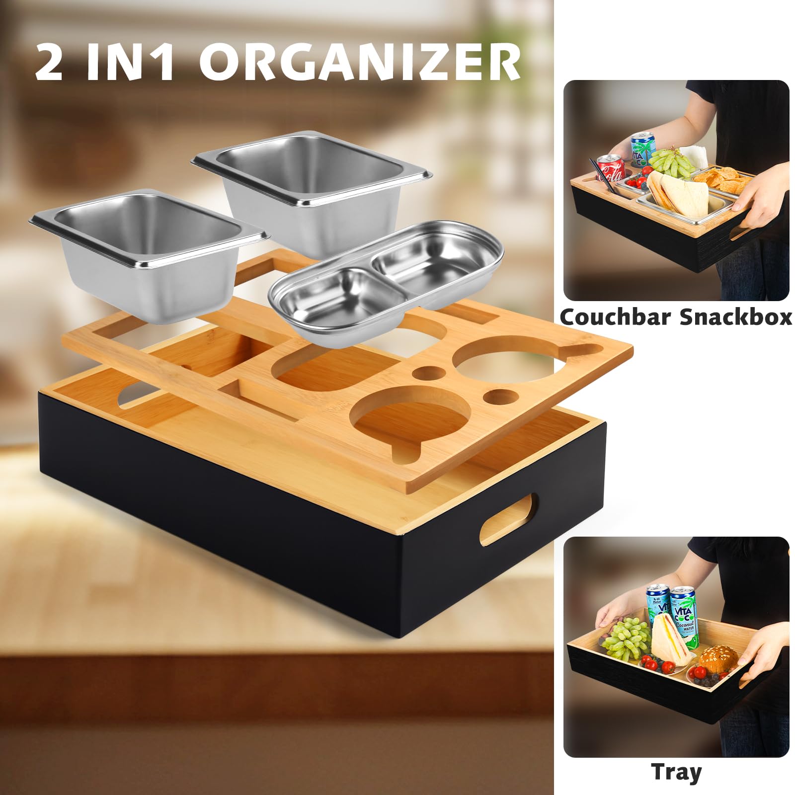 Boîte à goûter pour canapé, Cadeau d'anniversaire pour Homme, Distributeur de collation avec Bol à collation, Porte-Bouteille, Organisateur de collation, Couvercle Amovible pour canapé