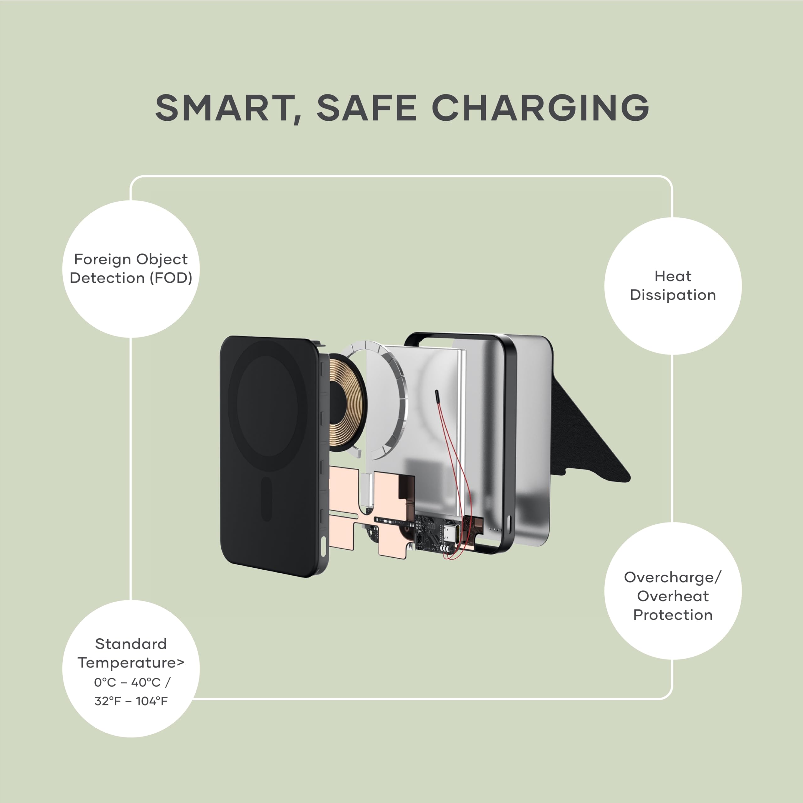 SATECHI powerbank Qi2 OntheGo™ 5 000 mAh z podstawką, czarny | Magnetyczne szybkie ładowanie 15 W, kompaktowa konstrukcja, do modeli iPhone’a 12–17 i zgodnych urządzeń z Androidem