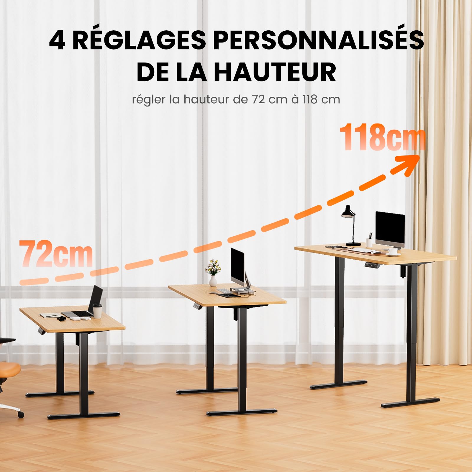 ErGear Bureau Assis Debout Électrique,Cadre Bureau Assis Debout avec 4 mémoires de contrôle jusqu'à 118cm, Cadre Seulement