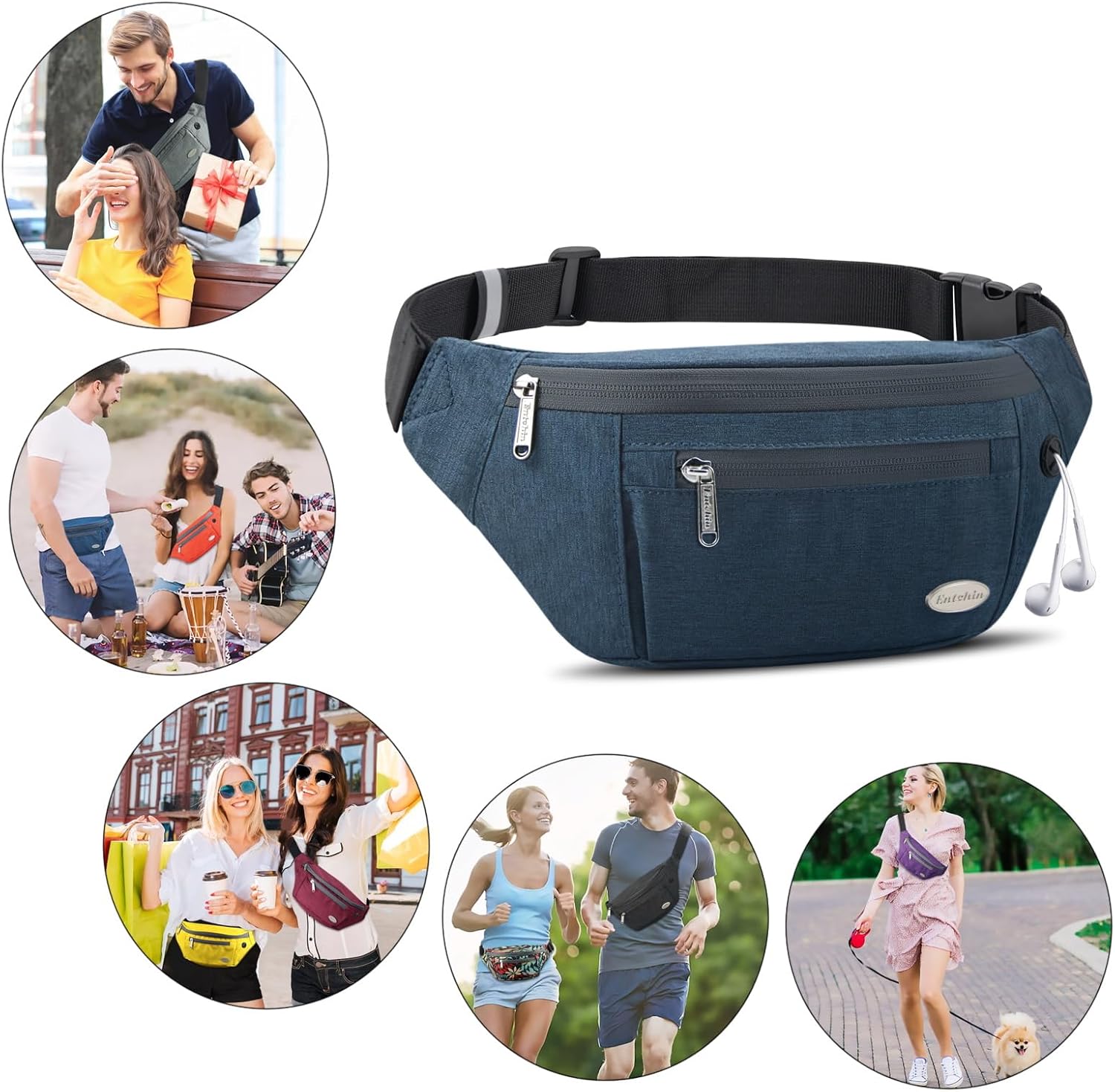 Entchin Fanny Pack for Women Men,Crossbody Belt Bag with 4-Zipper Pockets,Adjustable Waist Bag Pack,One of the Most Popular Travel Essential Gifts for Walking,Traveling,Cycling - Image 7