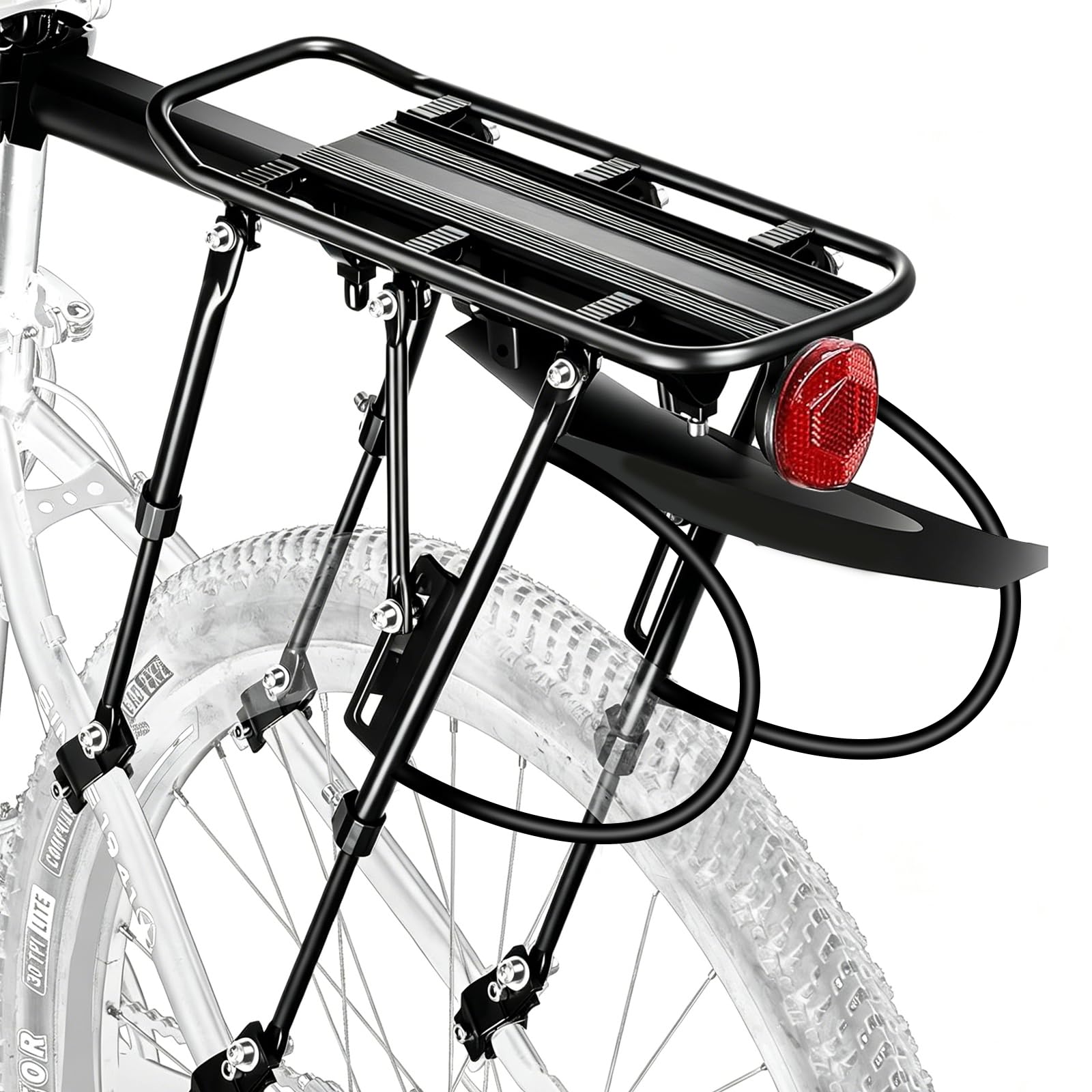 Porte Bagage Vélo Arrière Réglable Porte Bagage Velo Capacité de Charge Maximale de 100 kg Porte Bagage VTT avec Reflecteur et Garde-Boue, Universel Installation Rapide, Porte Bagage Velo Noir