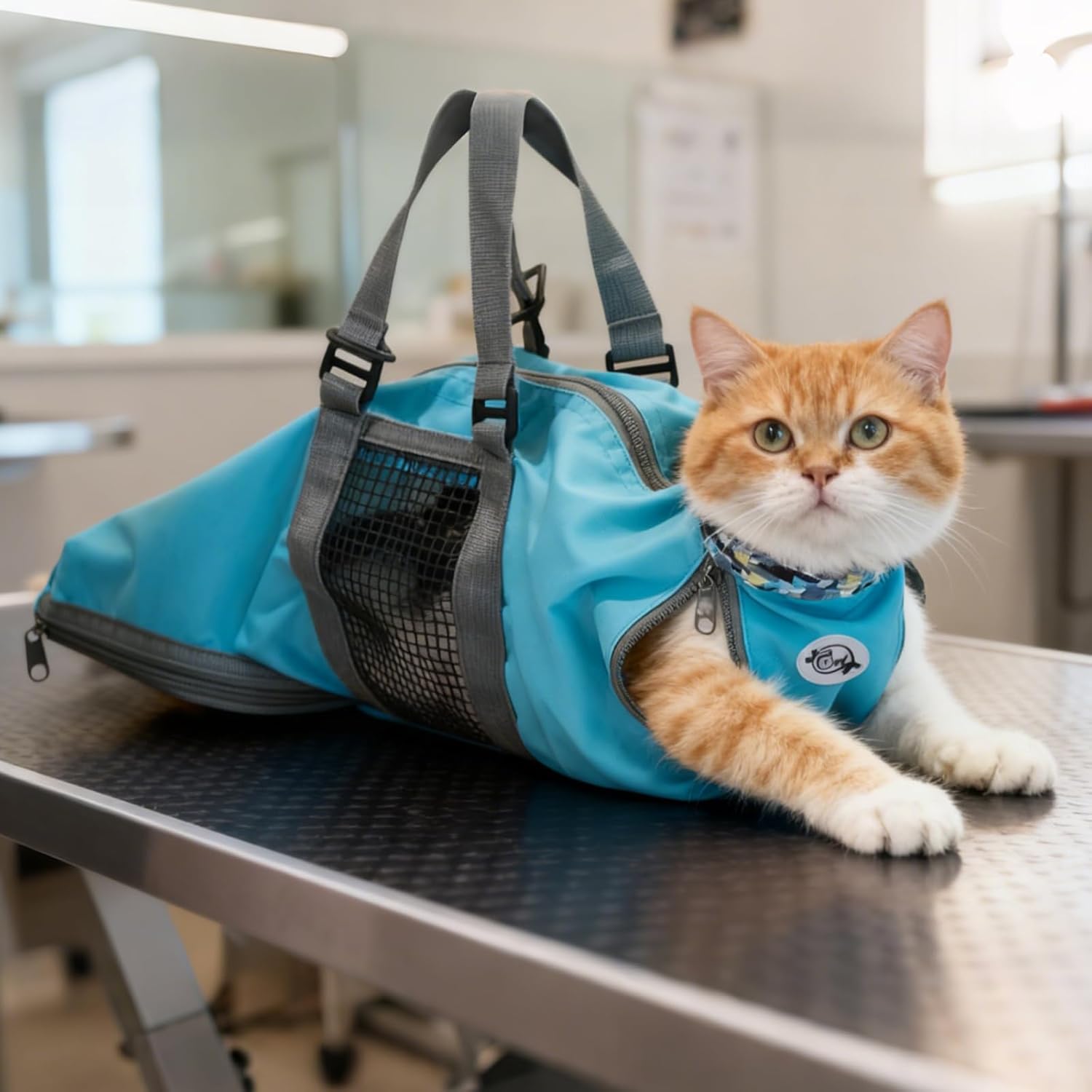 Cinf Cat Nail Clipping Cleaning Grooming Restraint Bag No Scratching Biting for Bathing Nail Trimming Injecting Examining(Blue,M)
