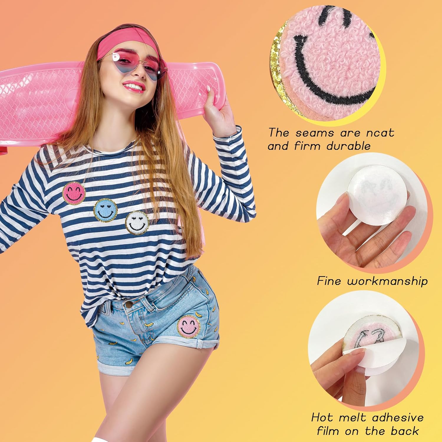 14 Pieces Happy Face Heart Iron on Patches for Clothing Clothes Jackets Jeans Hats Backpacks DIY Decorations (14 Pcs Smile Patches) - Image 4