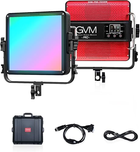 GVM - Panel de luz LED de video de 150 W, 17200 lux1.6 ft, iluminación de fotografía con 2000-10000K, CRITLCI 97+, RGB, gel, 24 efectos, iluminación