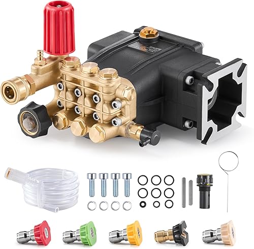 Happybuy Bomba de lavado a presión, émbolo triple horizontal de eje de 34 pulgadas, 3300 PSI, 2.5 GPM, kit de bombas de repuesto con 5 boquillas