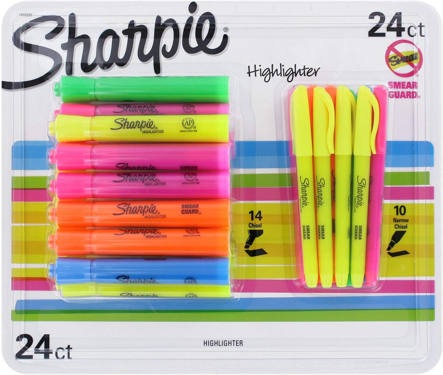 Sharpie Highlighters, Chisel and Narrow Chisel Tips, Assorted Colors