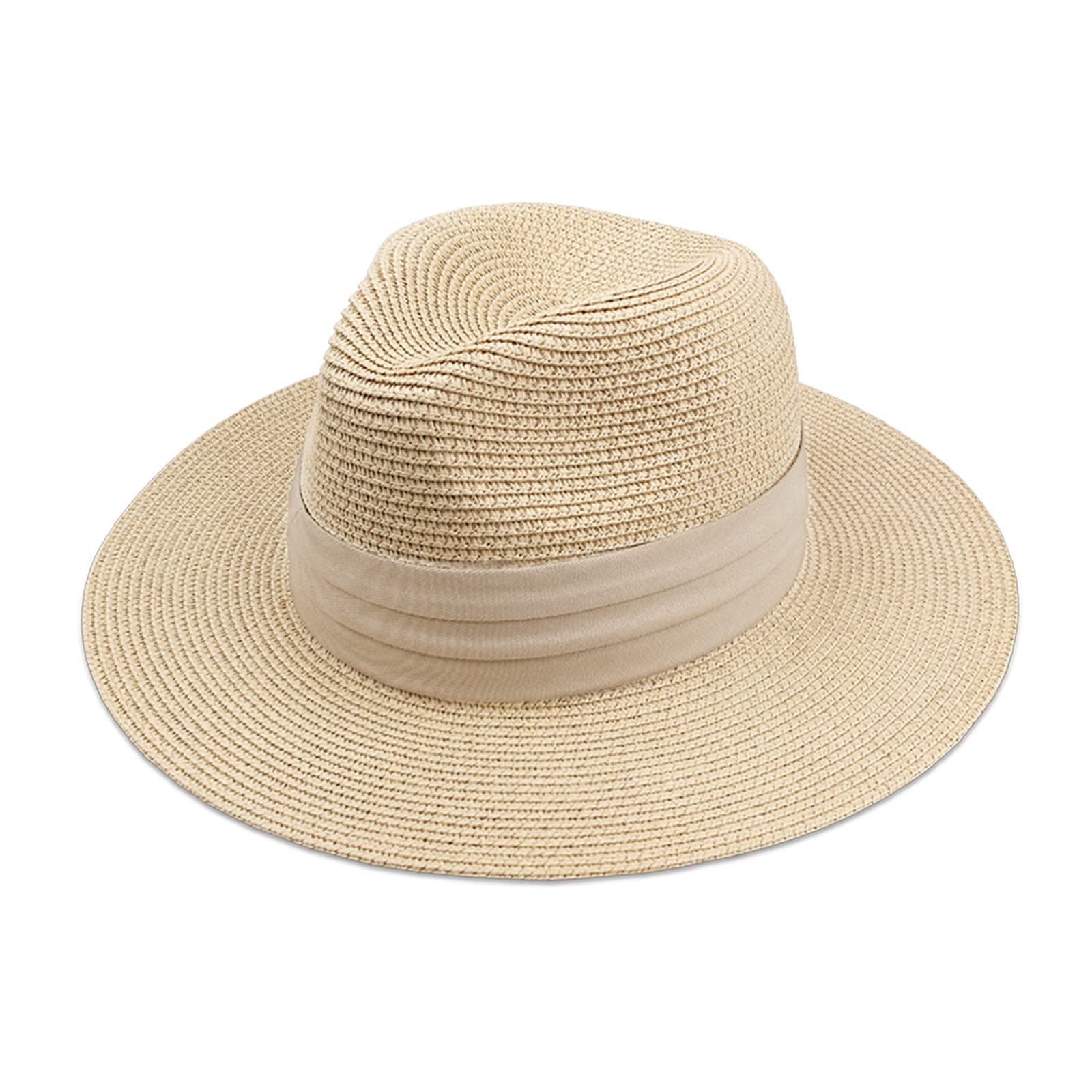 DRESHOW Women Wide Brim Straw Panama Roll up Hat Fedora Beach Sun Hat UPF 50+