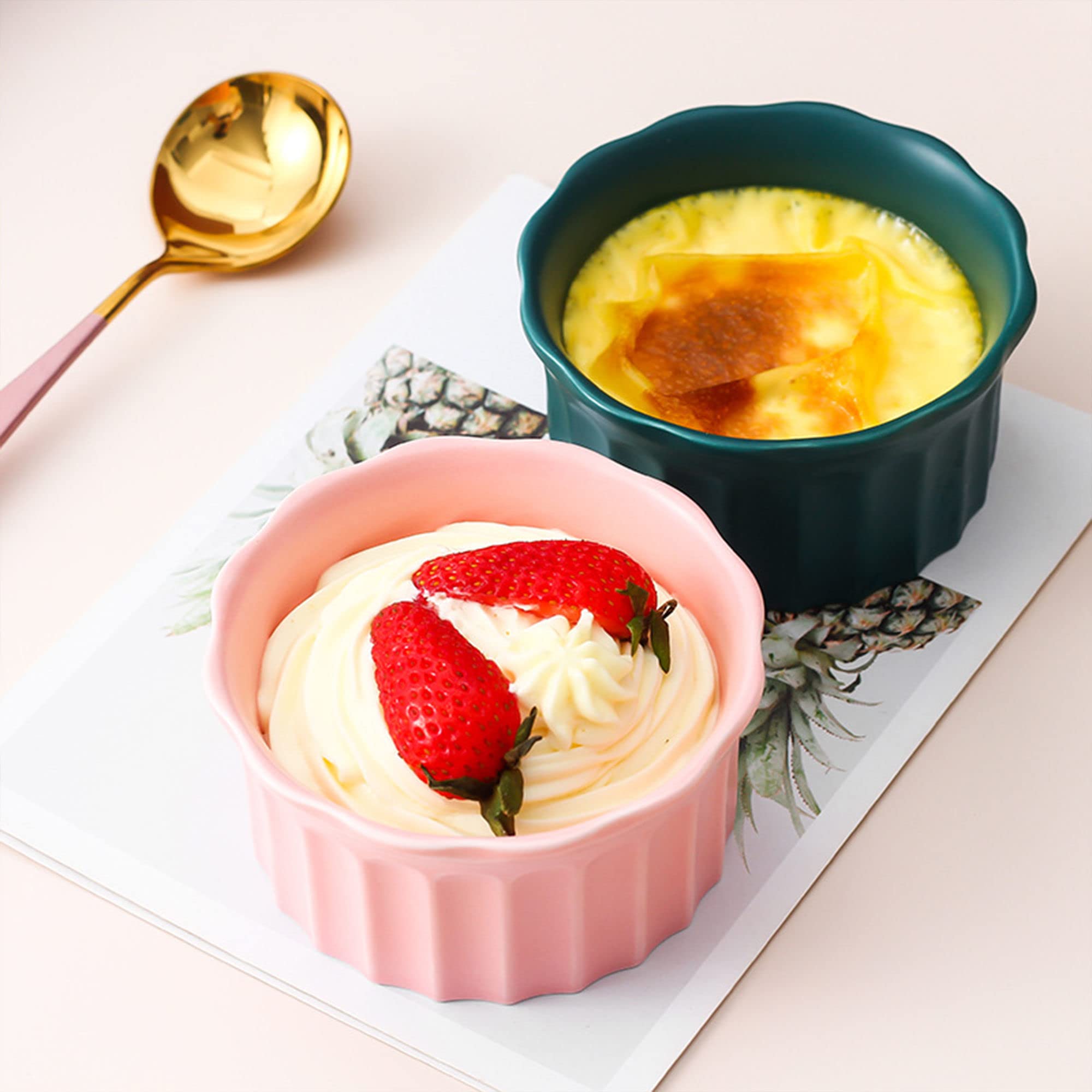 Bol à soupe, bol à riz, bol à déjeuner, ensemble de ramequins, 230 ml, ramequins à crème brûlée, plats à soufflé allant au four, ramequins à soufflé, ramequins for friteuse à air-rose-lot de 8 (Color