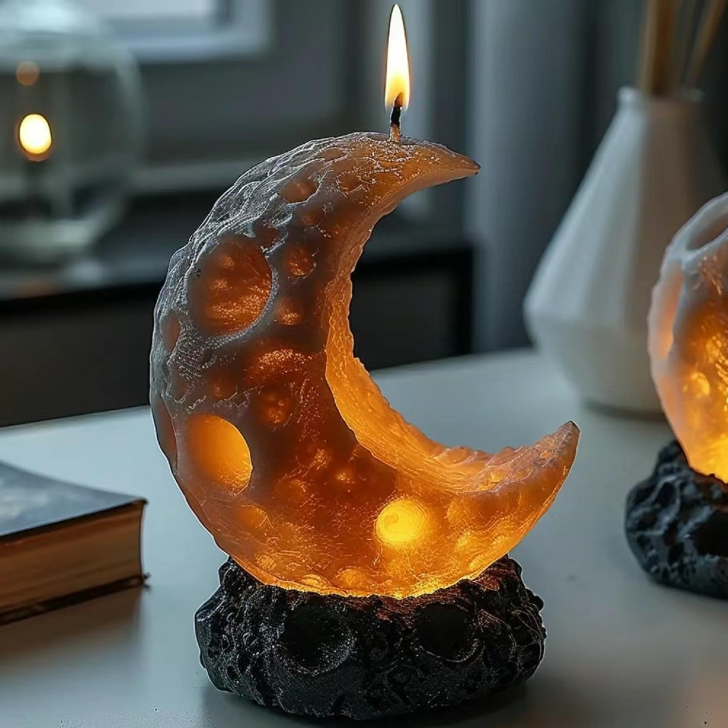 Set of 4 Silicone Sphere Moon Candle Molds, Moon Ball Candle Molds, Resin Casting Silicone Molds for DIY Candle Making, Epoxy Resin Craft, Soap, Clay, Candle Wax Casting, Home Gothic Halloween Decor