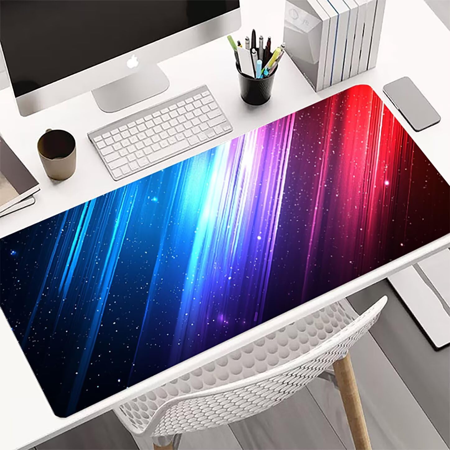Lpfieonn Blau Großes Schreibtischunterlage, XXL Schreibtischunterlagen, Rot XXL Wasserdicht Gaming Mousepad mit Vernähter Rand und Rutschfeste Gummibasis, für Laptop/Hause/Büro 120x60cm PF-2605